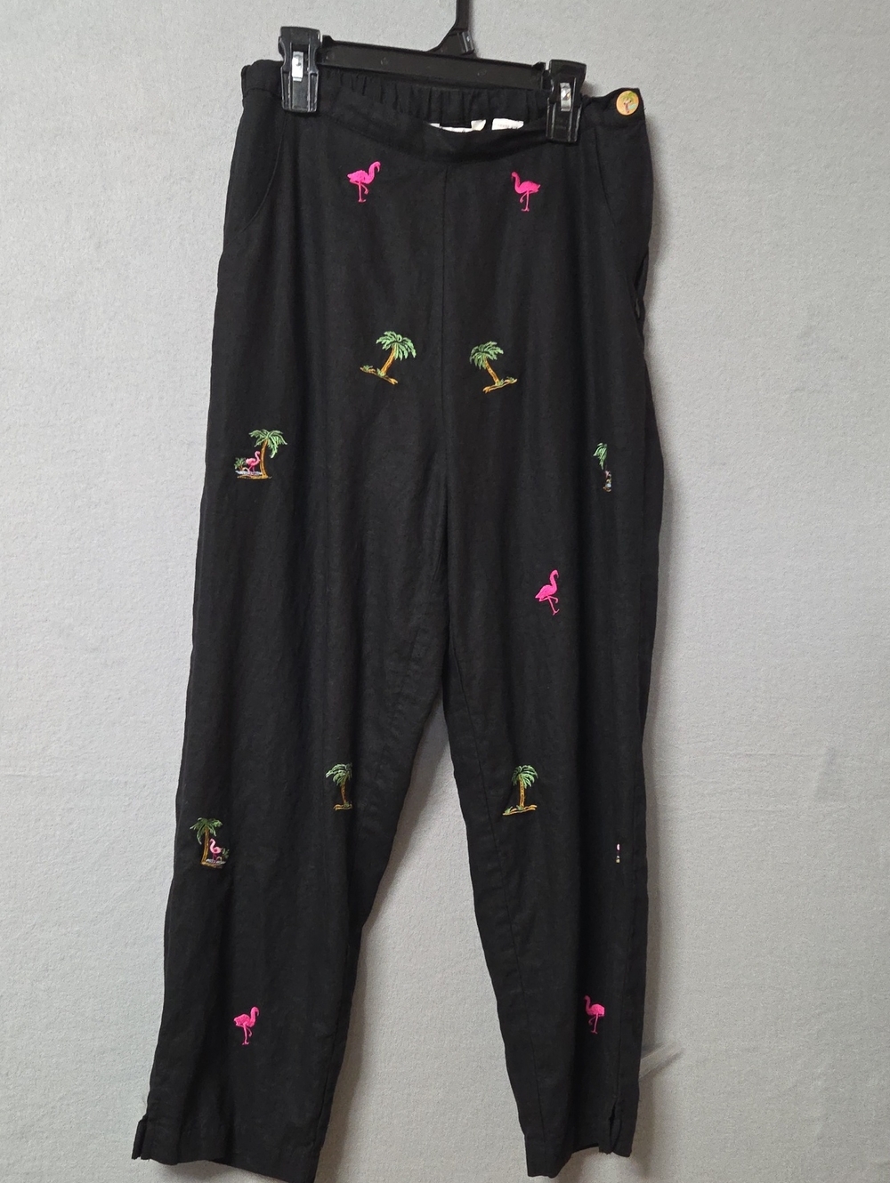 Natalie & Me Linen Blend Embroidered Flamingo Pants.